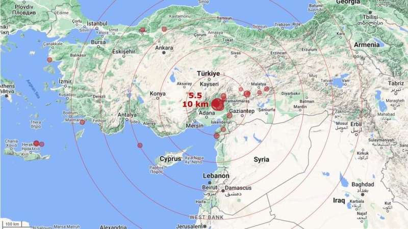 زالزال بقوة 5.5 ريختر يضرب كوزان التركية.. يبعد عن القاهرة 950 كم